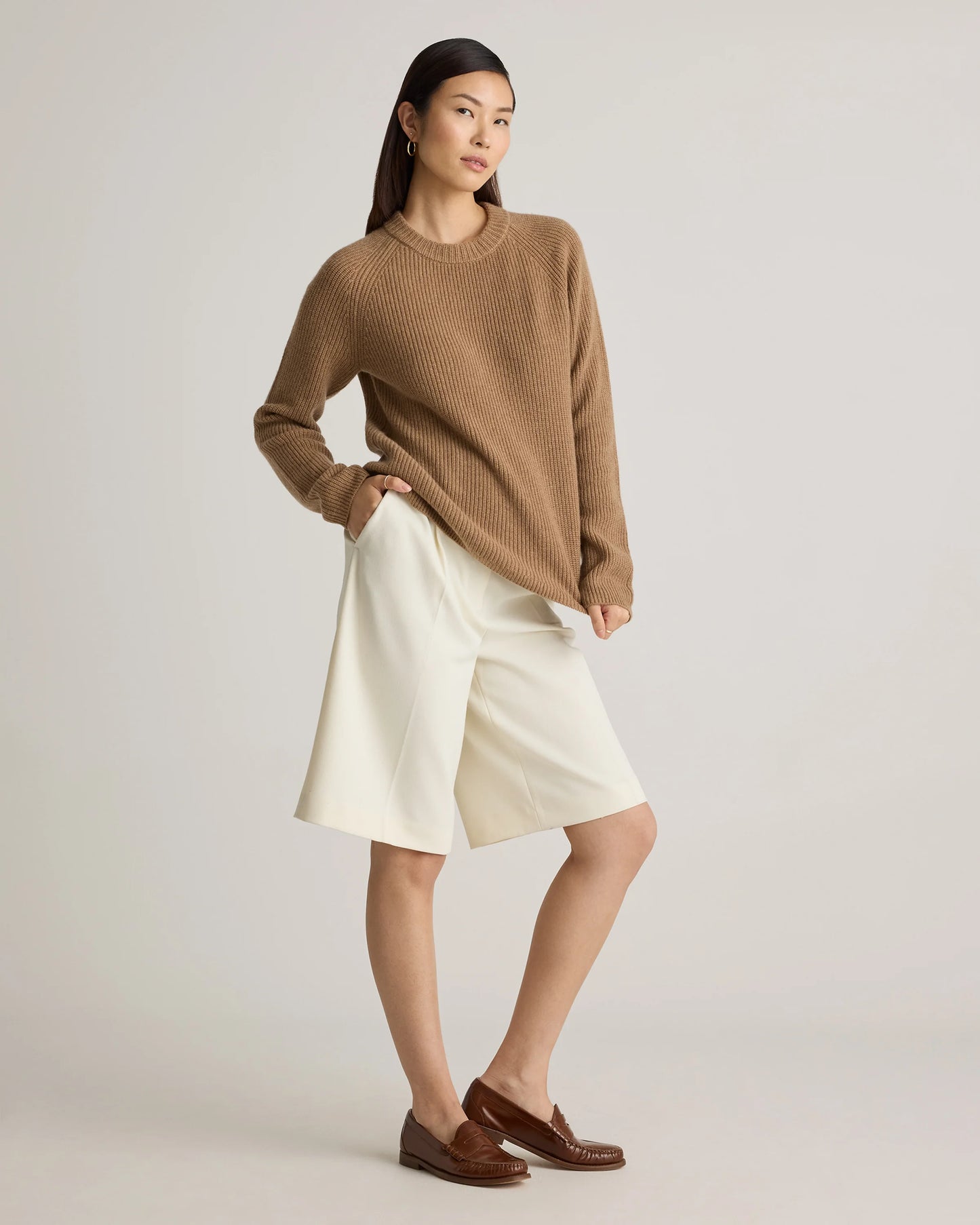 Mongolian Cashmere Fisherman Crewneck Sweater - XS / Teak