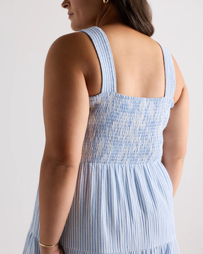 100% Organic Cotton Gauze Smocked Sleeveless Maxi Dress - 1X / Ocean Breeze
