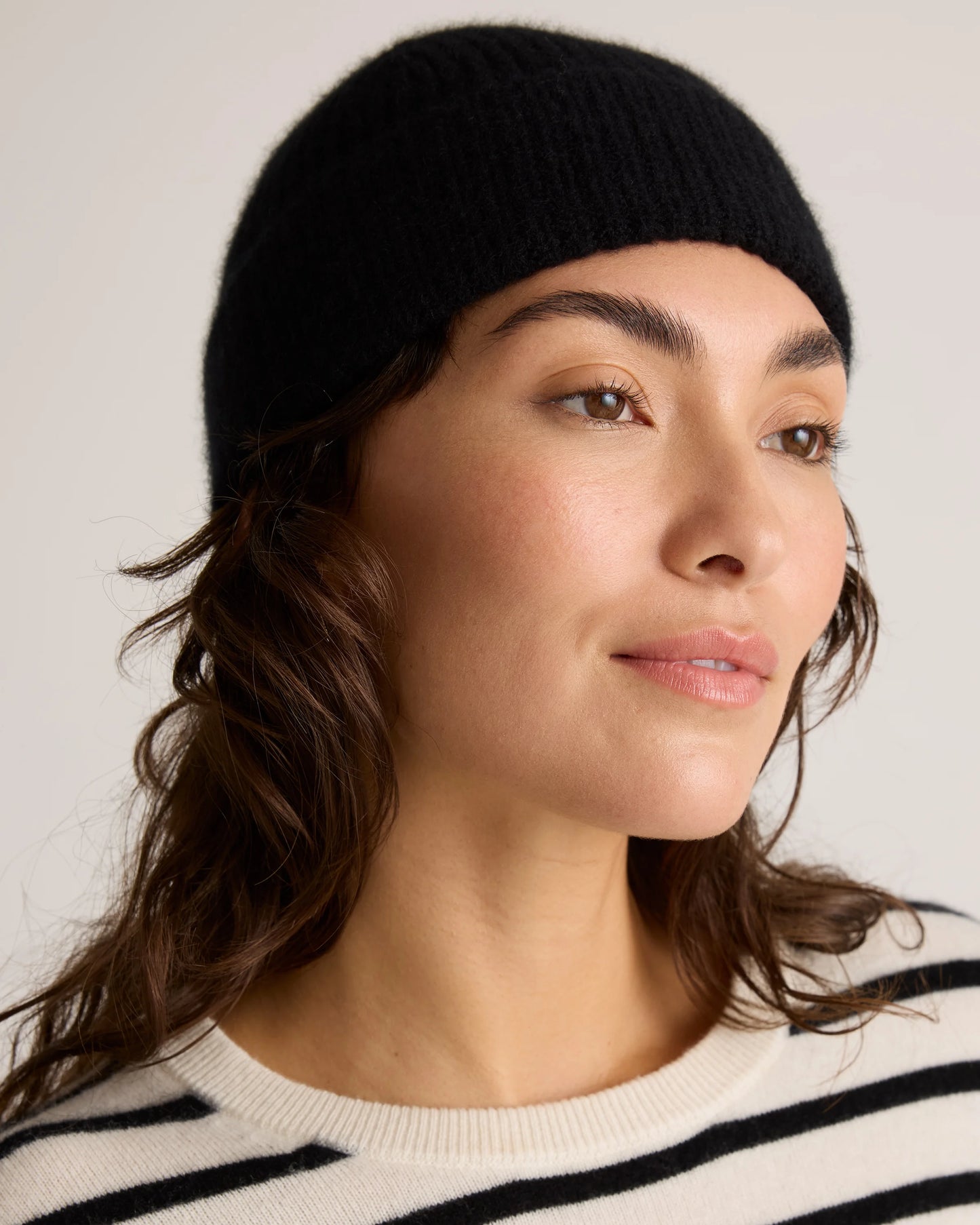 Mongolian Cashmere Ribbed Beanie - XS/S / Heather Charcoal