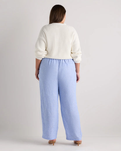 100% European Linen Pleated Trouser - 18 / French Blue