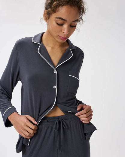 Bamboo Jersey Long Sleeve Pajama Set - XS / True Black