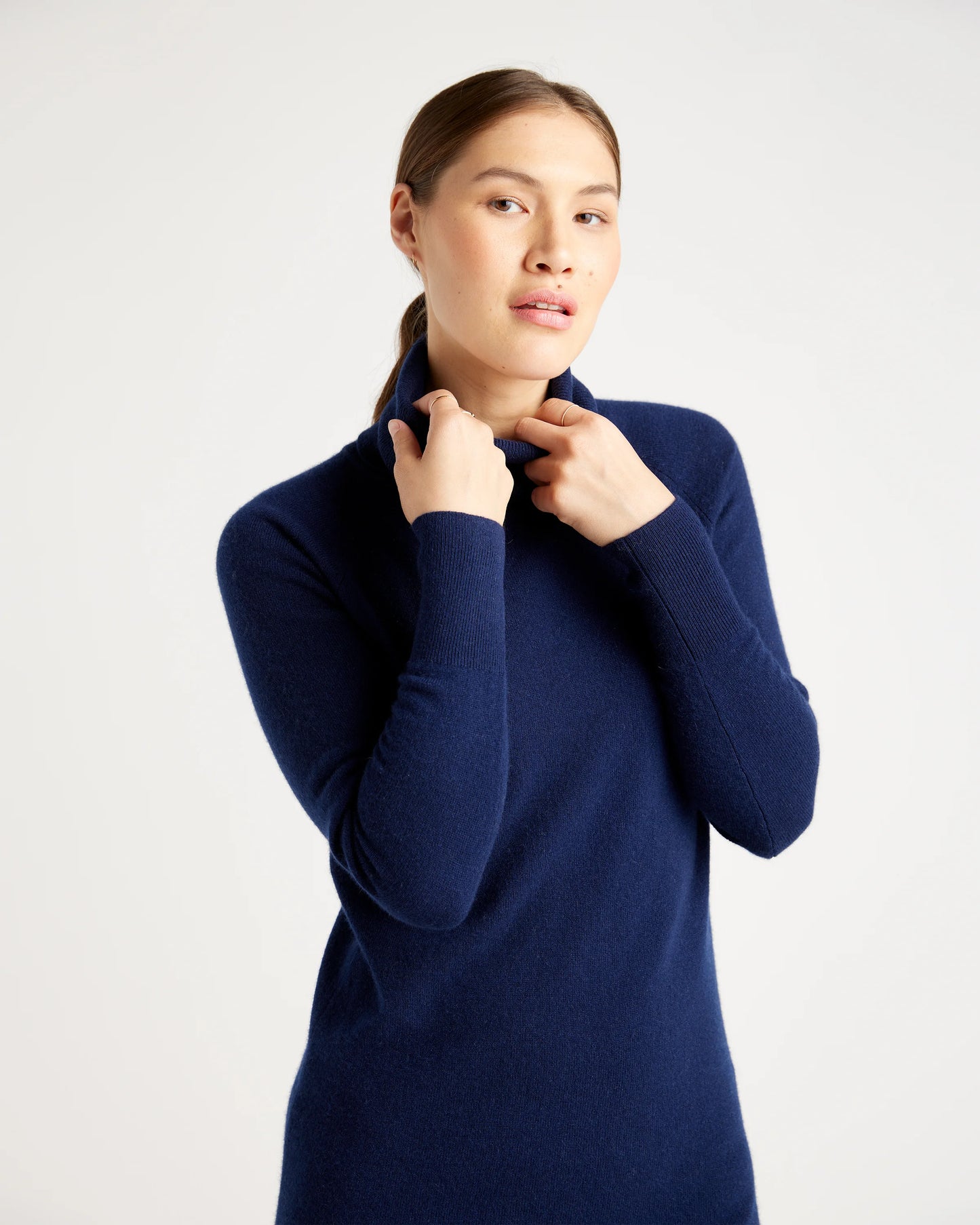 Mongolian Cashmere Turtleneck Sweater Dress - XS / Moss