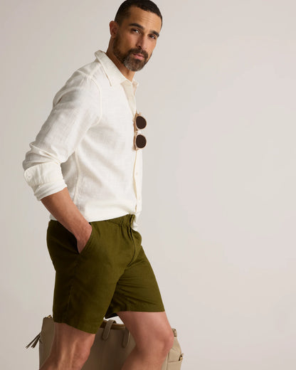 100% European Linen Shorts - 8" - S / Martini Olive