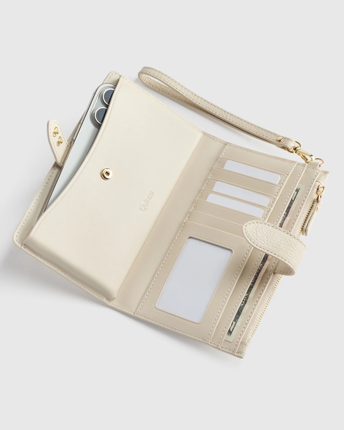 Italian Leather Phone Bi-Fold Wristlet - One Size / Black