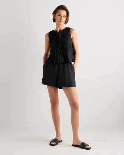 100% European Linen Pleated Tank - XS / Moonstone Blue