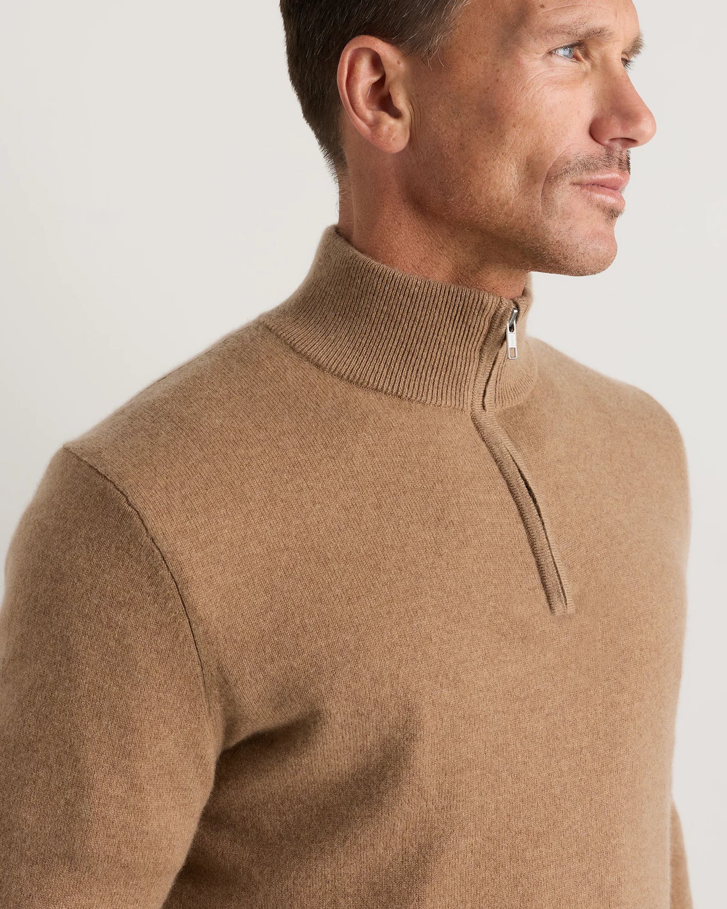 Mongolian Cashmere Quarter Zip Sweater - S / Olive Twist