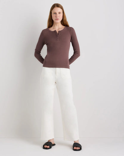 Organic Cotton Micro-Rib Henley Long Sleeve Tee - XS / Heather Oatmeal