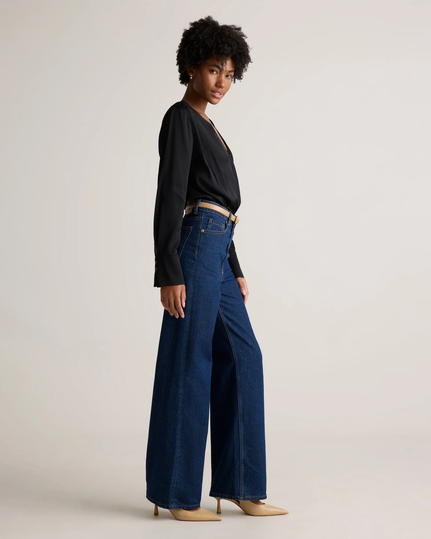 Washable Stretch Silk Surplice Bodysuit - XS / Moonstone Blue