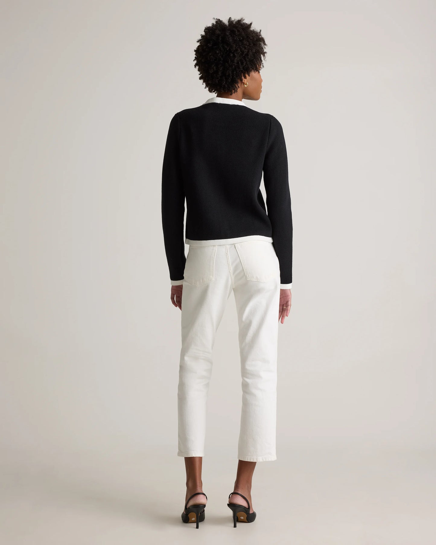 100% Organic Cotton Sweater Jacket - XS / Black/Ivory Colorblock