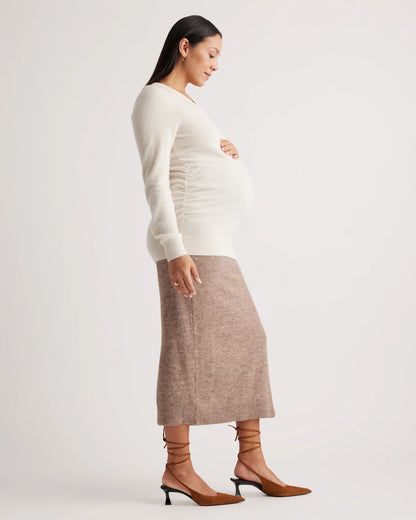 Mongolian Cashmere V-Neck Maternity Sweater - XS / Ivory