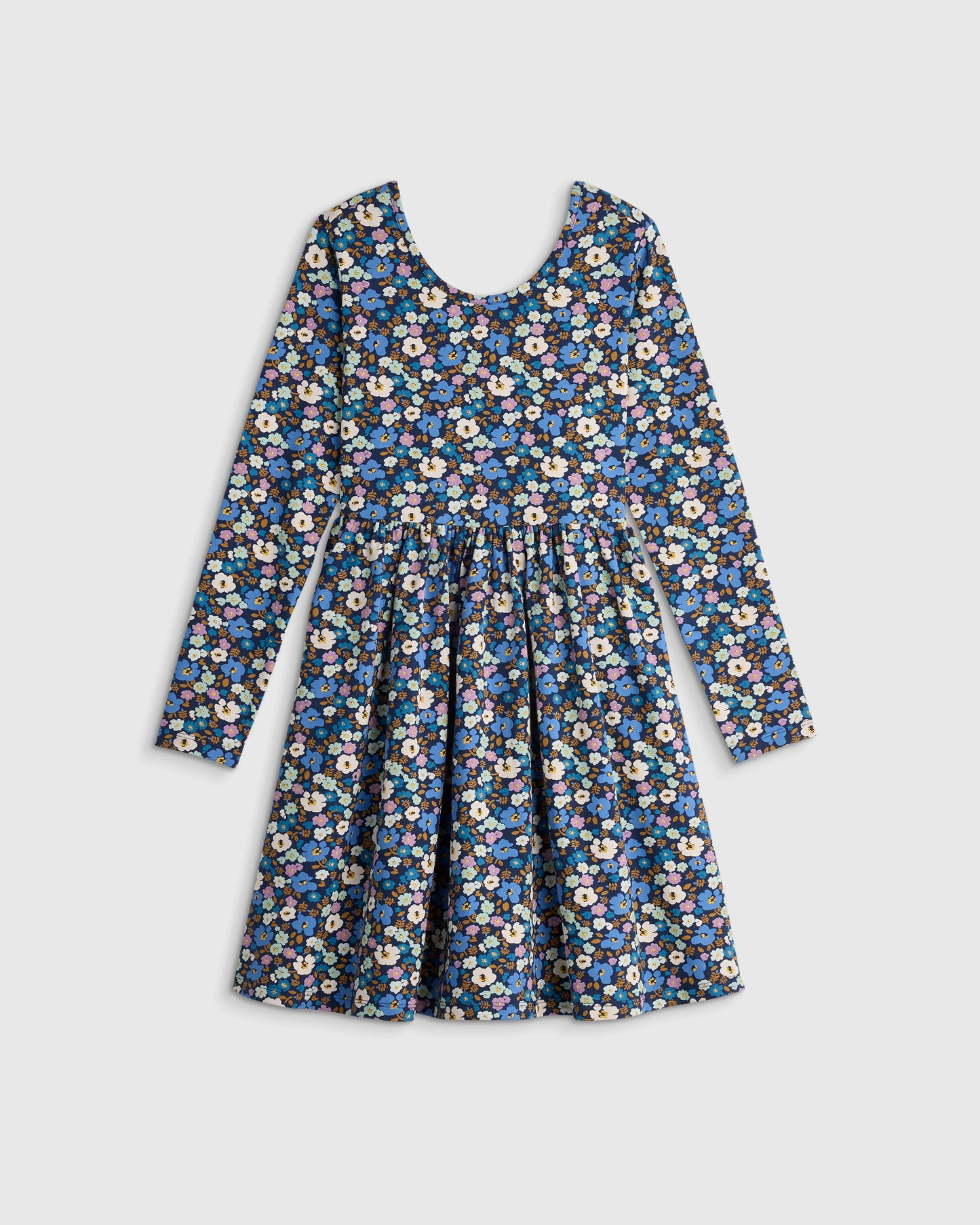 Organic Cotton Long Sleeve Skater Dress - 6 / Red Poppy Garden