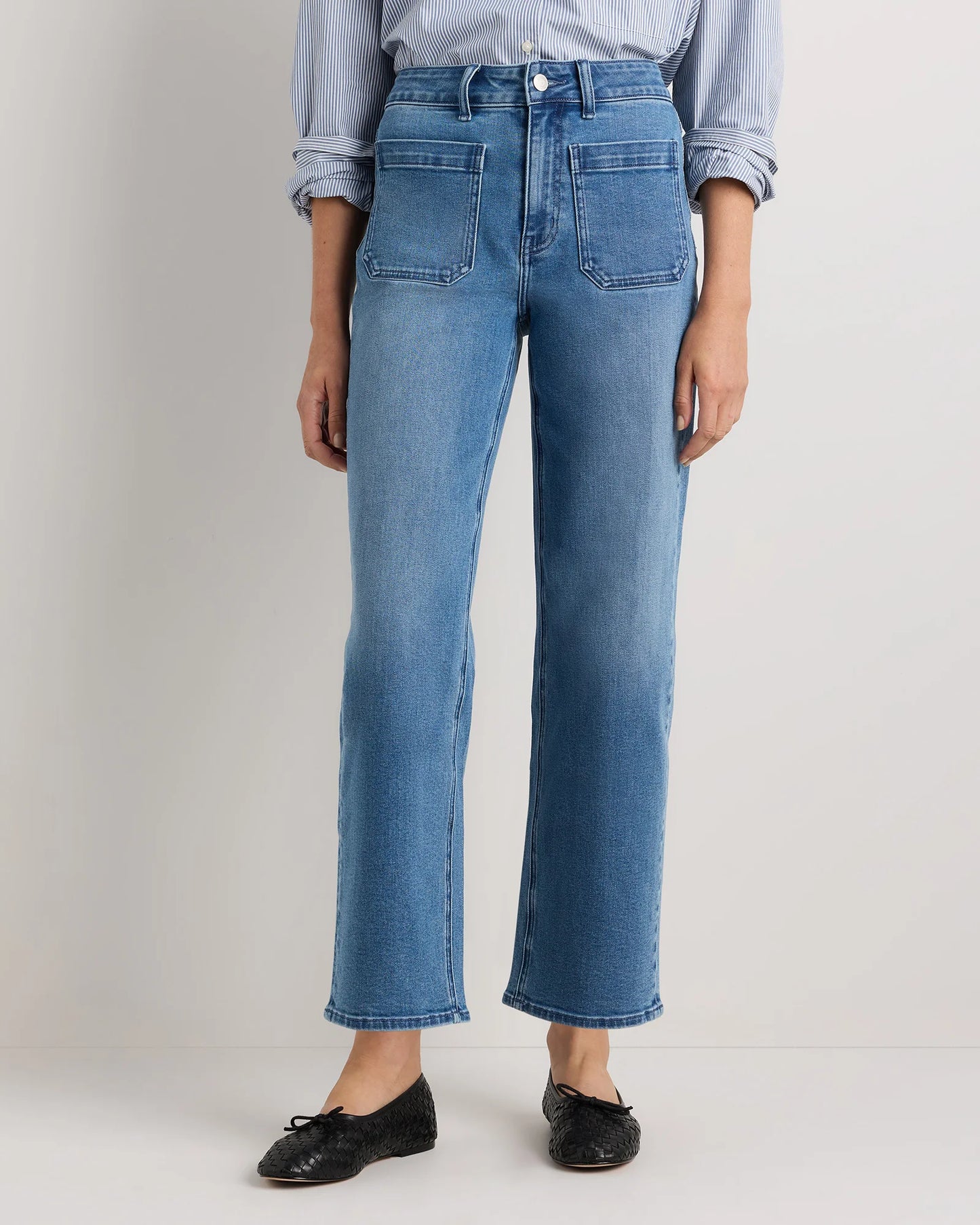 Bella Stretch Patch Pocket Wide Leg Jeans - 24 / Deep Sea Blue