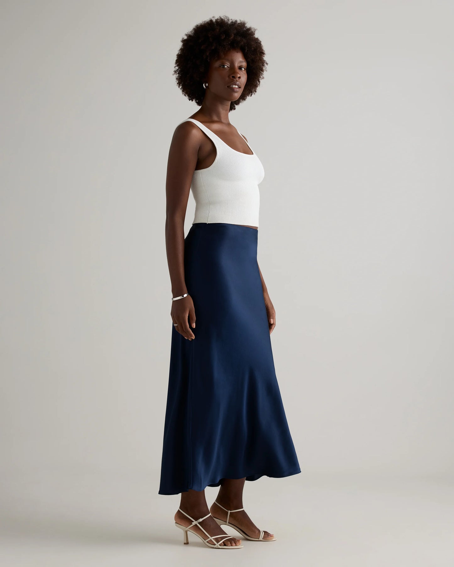100% Washable Silk Maxi Skirt - XS / Navy