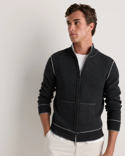 100% Reversible Cashmere Full Zip Sweater - S / Black/Charcoal