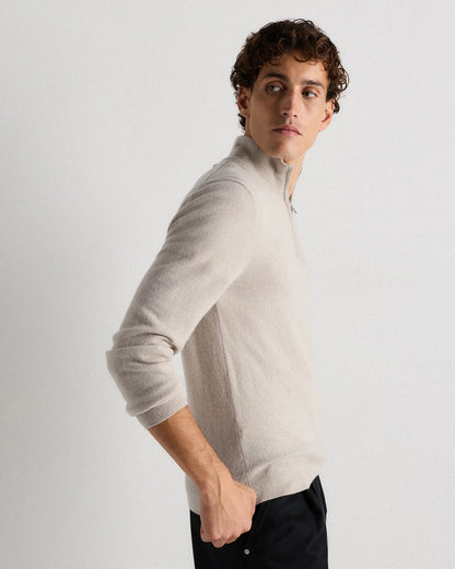 Mongolian Cashmere Quarter Zip Sweater - S / Olive Twist
