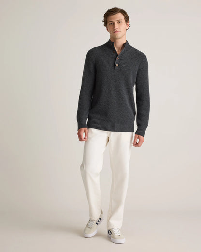 Mongolian Cashmere Waffle Quarter Button Sweater - S / Elk Brown