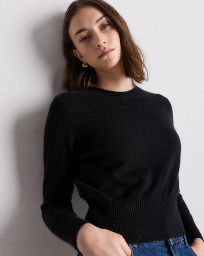 Mongolian Cashmere Shrunken Crewneck Sweater - XS / Ivory