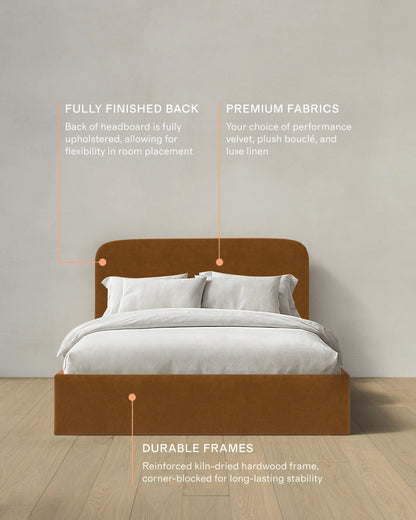 Curved Bed in Performance Velvet - Full / Walnut