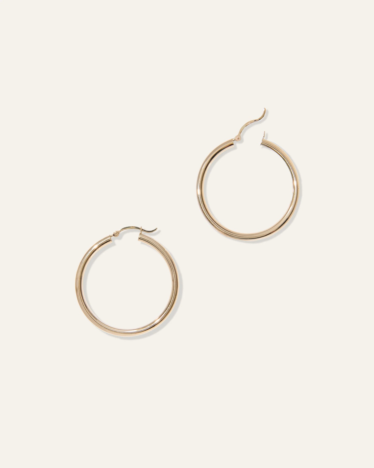 14K Gold 3mm Tube Hoops - 35mm / Yellow Gold