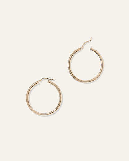 14K Gold 3mm Tube Hoops - 35mm / Yellow Gold