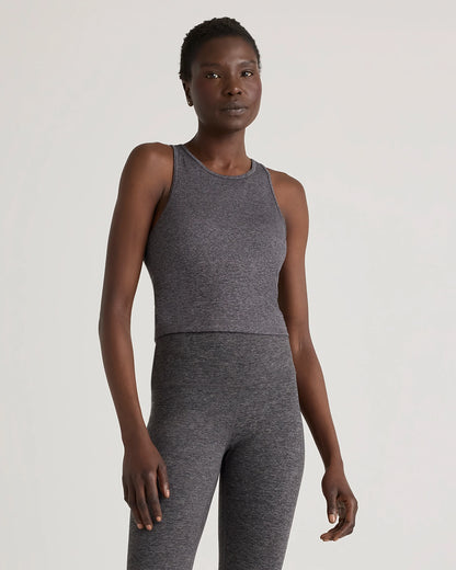 Ultra-Soft High Neck Cropped Tank - XS / Heather Charcoal