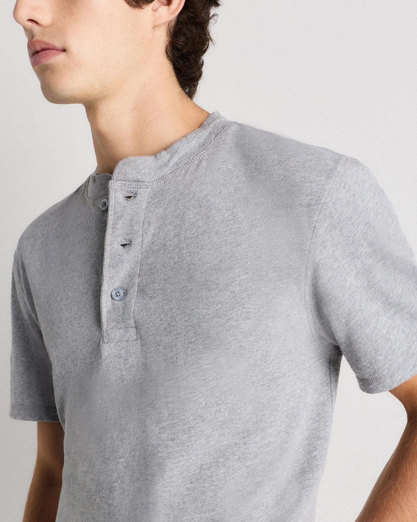 100% Organic Cotton Slub Henley Tee - S / Heather Grey