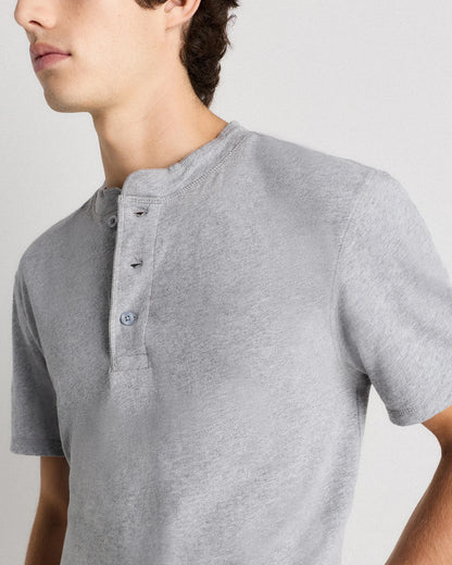 100% Organic Cotton Slub Henley Tee - S / Heather Grey