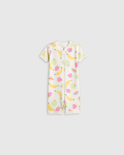 100% Organic Cotton Shortie Onesie Pajama - 0-3M / Animal Faces