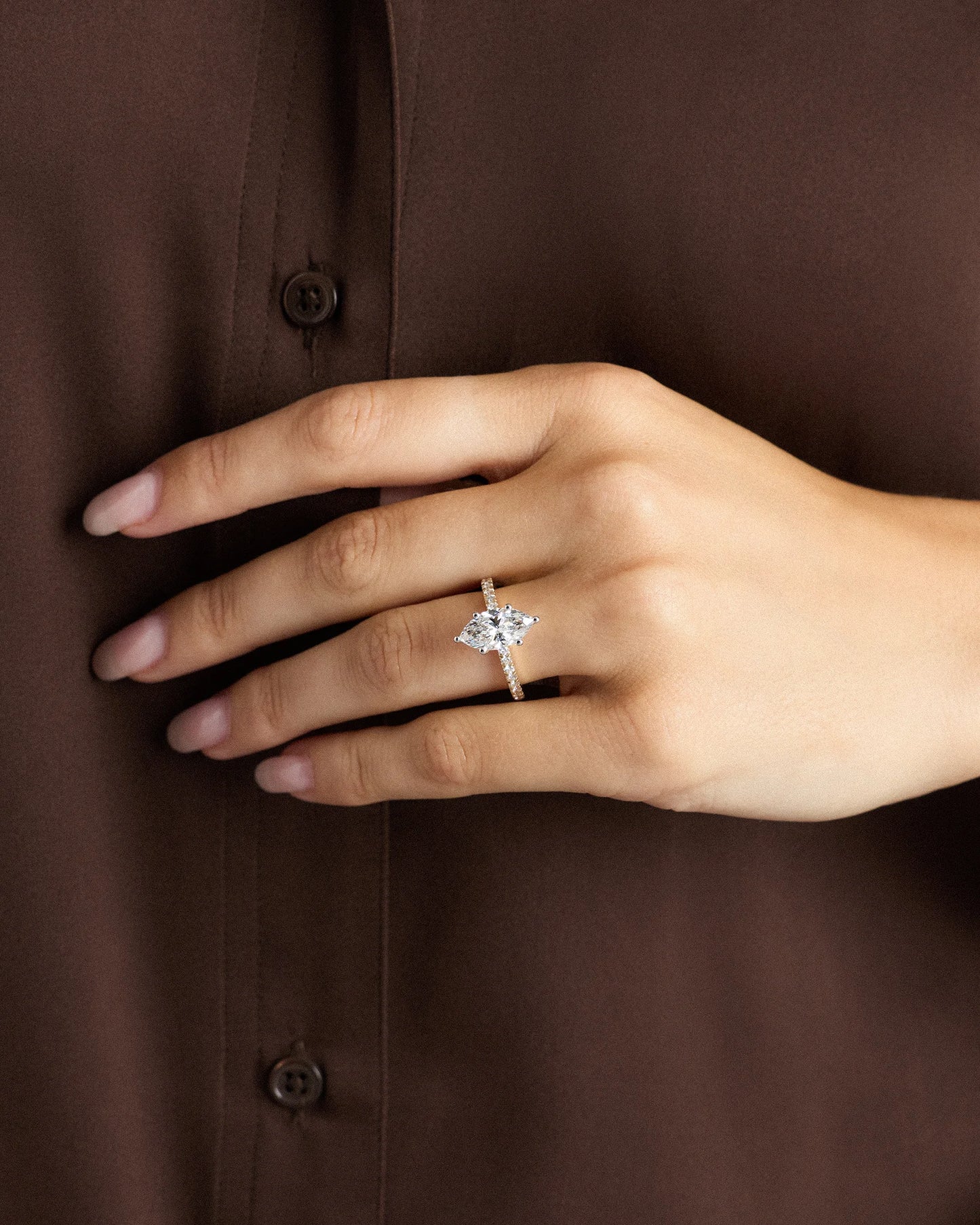Lab Grown Diamond Marquise Petite Pave Engagement Ring - 2ct - 4 / Yellow Gold