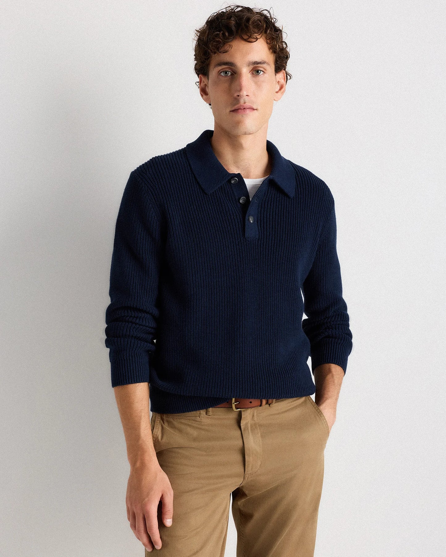 100% Organic Cotton Ribbed Polo Sweater - XS / Mid Heather Grey