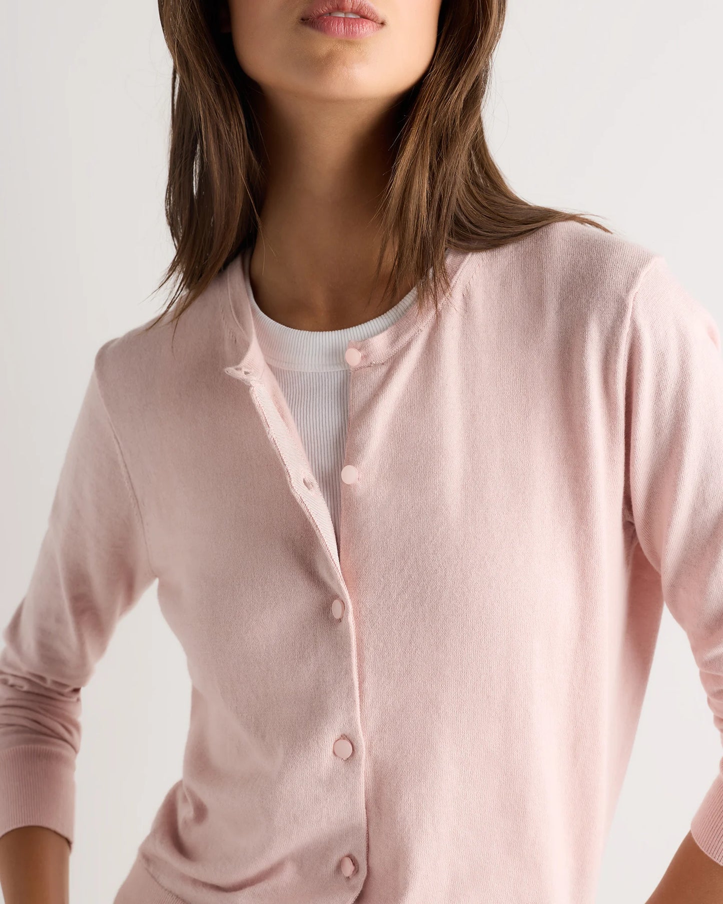 Lightweight Cotton Cashmere Crew Cardigan - XS / Heather Oatmeal