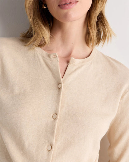 Lightweight Cotton Cashmere Crew Cardigan - XS / Heather Oatmeal