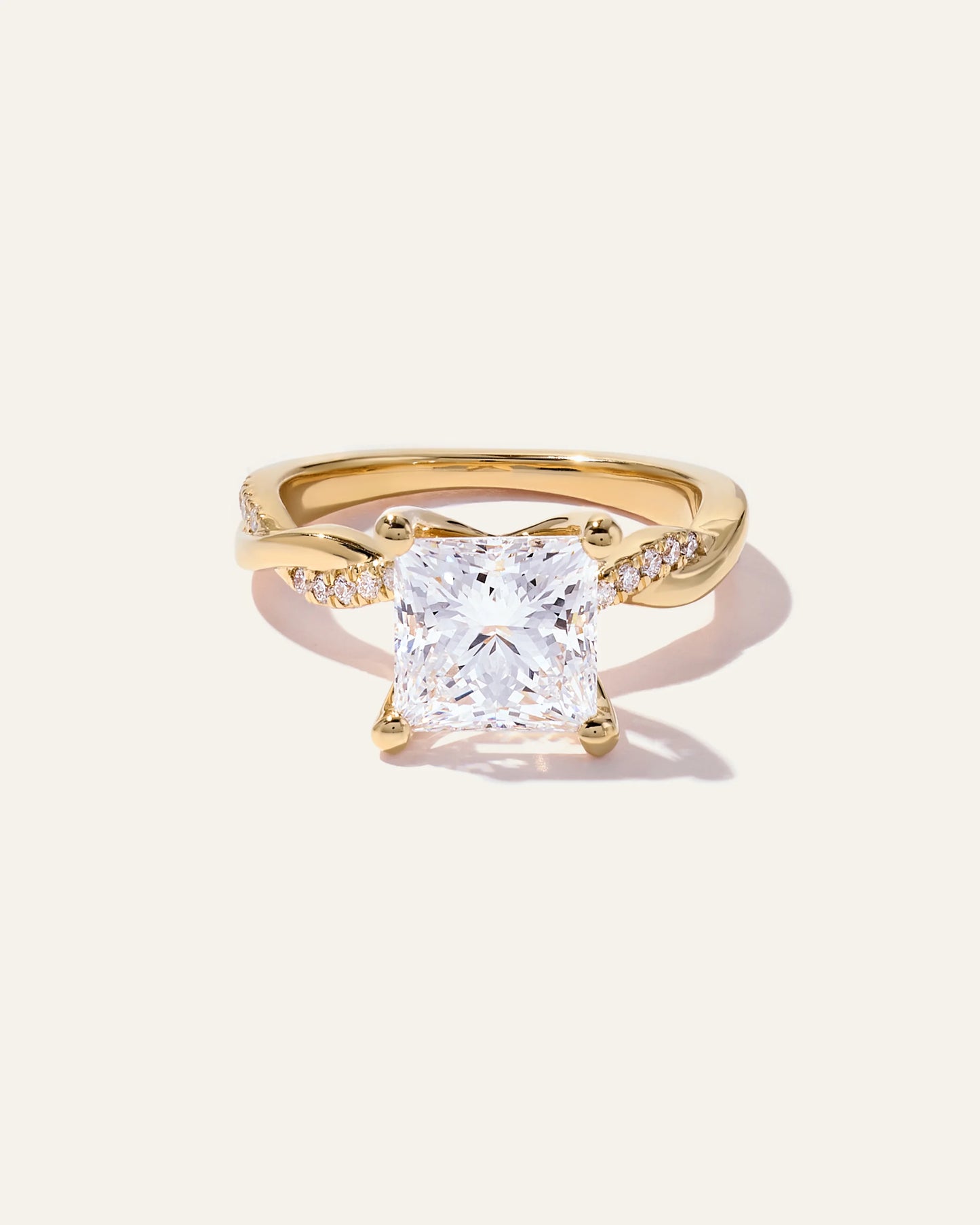 Lab Grown Diamond Princess Twisted Engagement Ring - 3ct - 4 / Yellow Gold