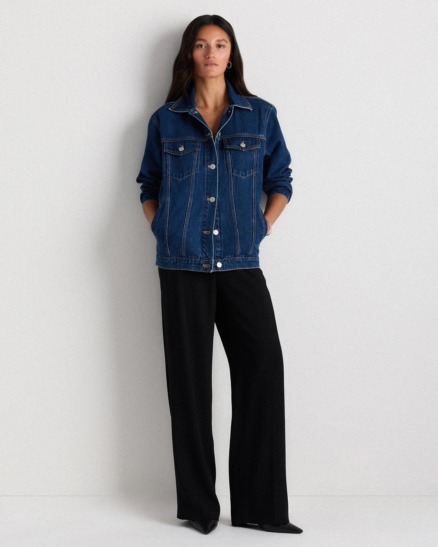 100% Organic Cotton Oversized Denim Jacket - XS / Washed Black