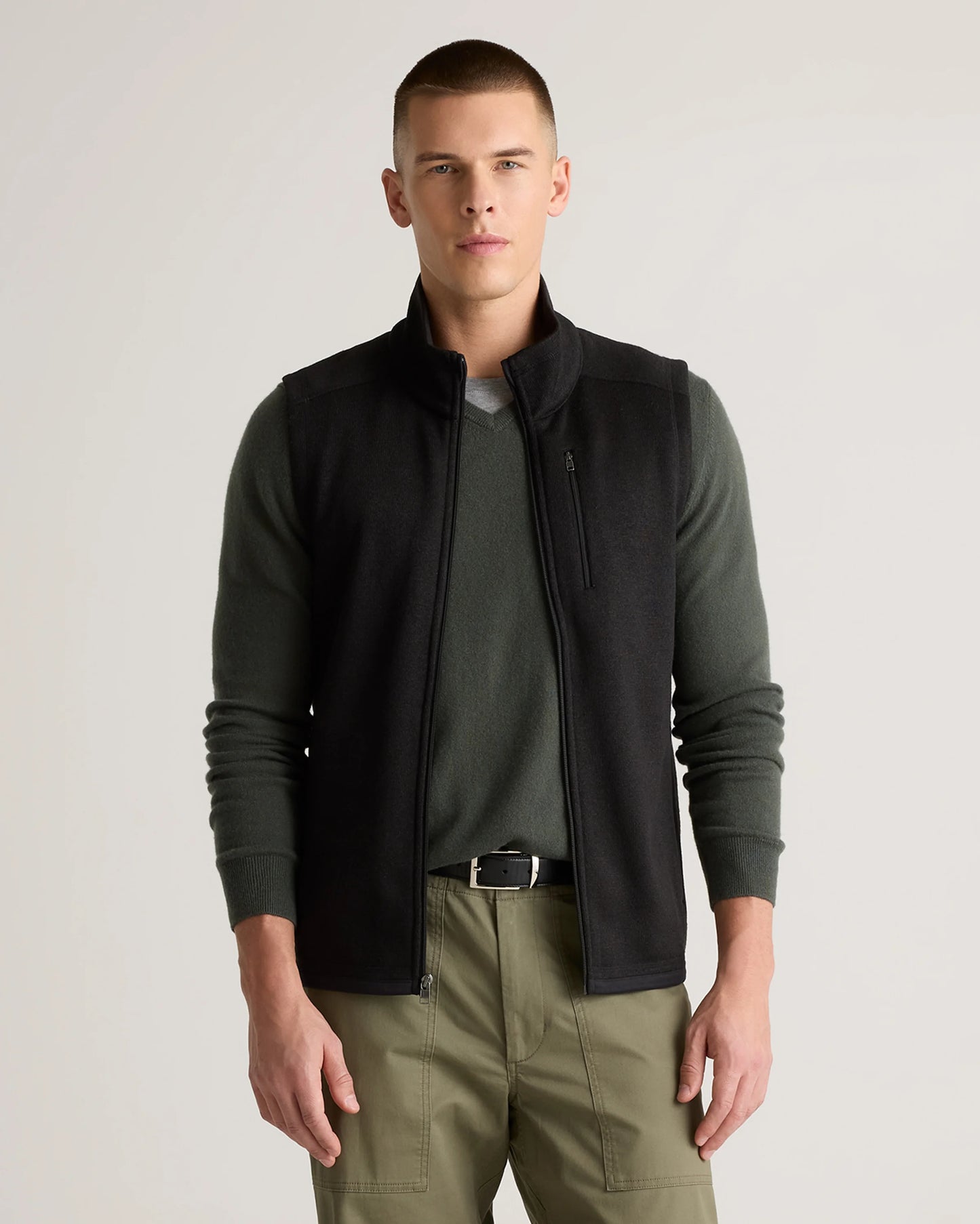 Sweater-Knit Fleece Full-Zip Vest - S / Heather Mineral Green