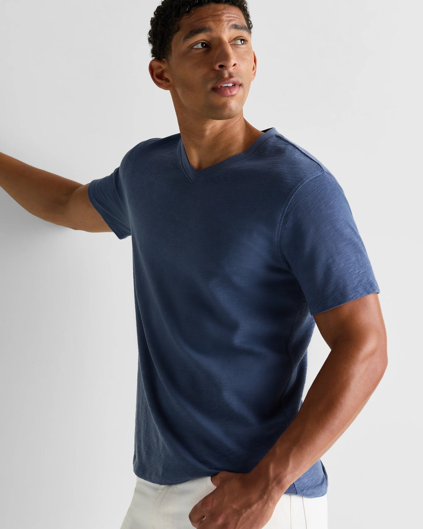 100% Organic Cotton Slub V-Neck Tee - S / Heather Grey