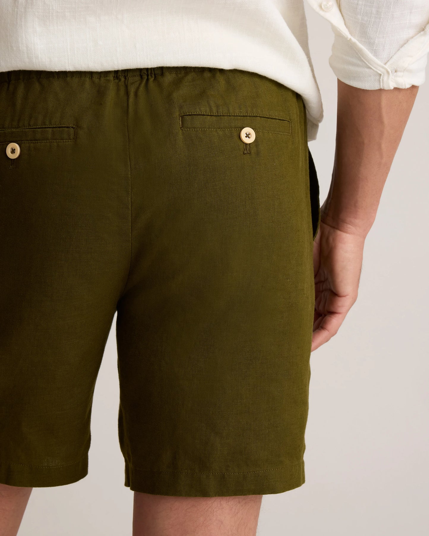 100% European Linen Shorts - 8" - S / Martini Olive