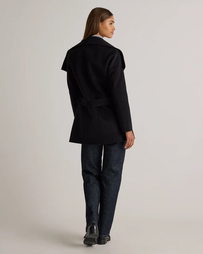 Double-Faced Merino Wool Draped Collar Short Wrap Coat - XS / Cocoa Melange
