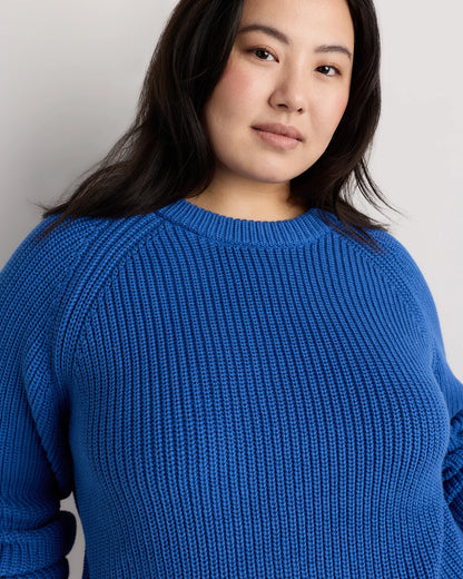 100% Organic Cotton Fisherman Crew Sweater - 1X / Blue Sapphire