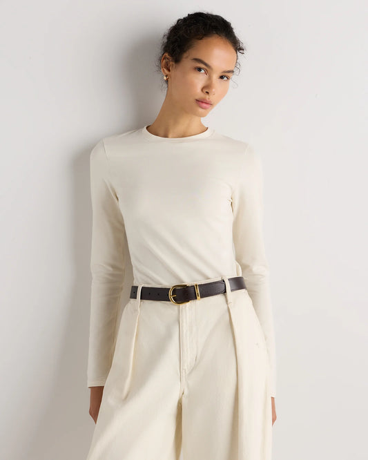 Stretch Cotton Jersey Fitted Long Sleeve T-Shirt - XS / Linen White