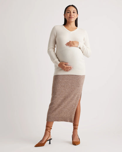 Mongolian Cashmere V-Neck Maternity Sweater - XS / Ivory