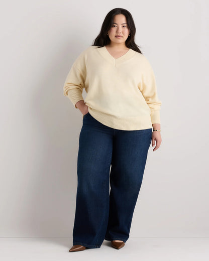 Mongolian Cashmere Oversized V-Neck Sweater - 1X / Pale Custard Yellow