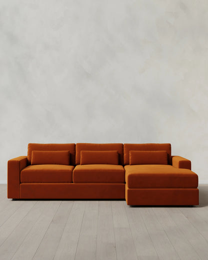 Ashford Deep Seat Chaise Sectional in Performance Velvet - 119" Right Arm / Rust