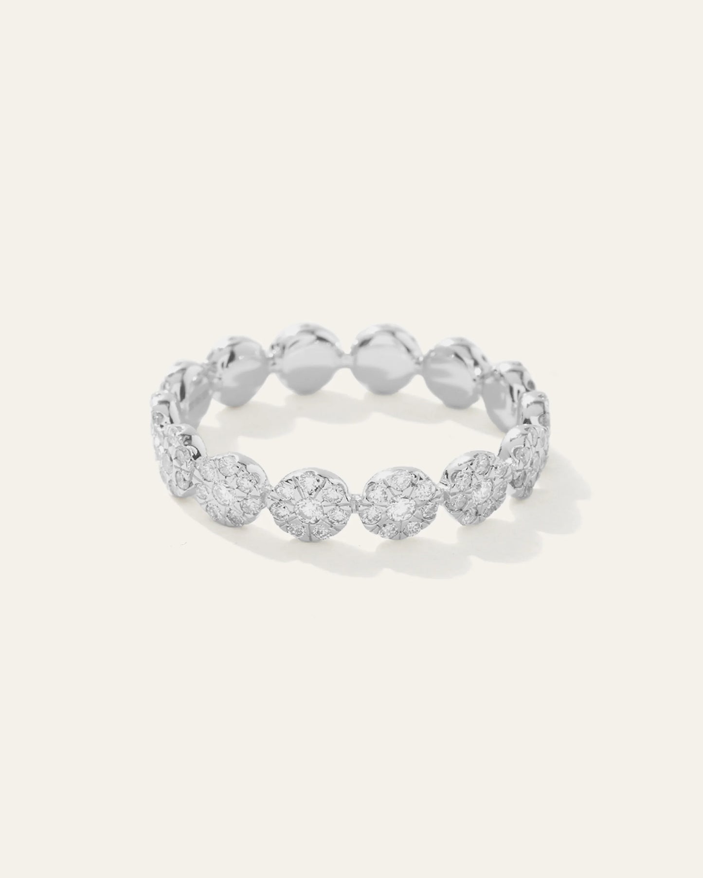 14K Gold Diamond Floral Eternity Band - 4 / White Gold
