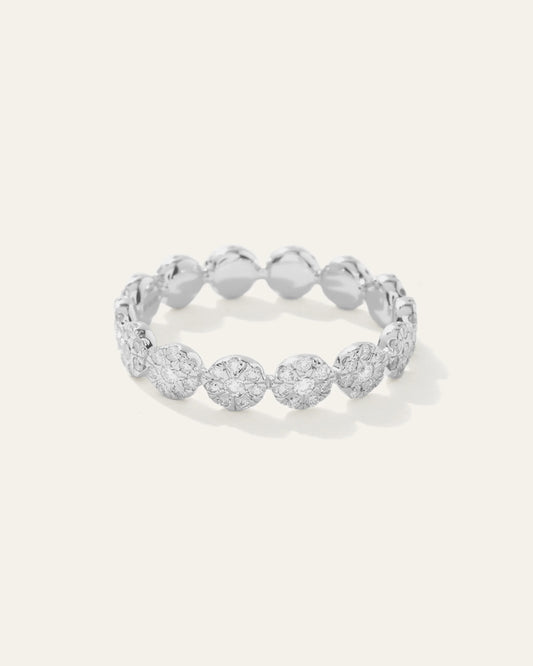 14K Gold Diamond Floral Eternity Band - 4 / White Gold