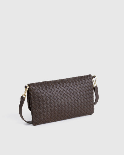 Italian Leather Handwoven Convertible Clutch - One Size / Cognac