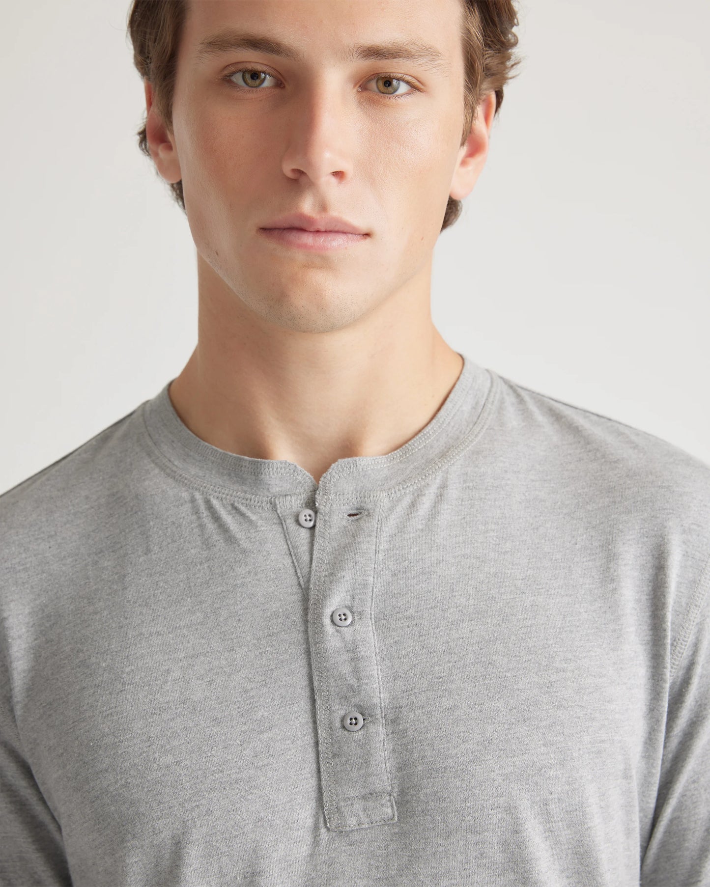 Cotton Modal Short Sleeve Henley Tee - S / Heather Grey