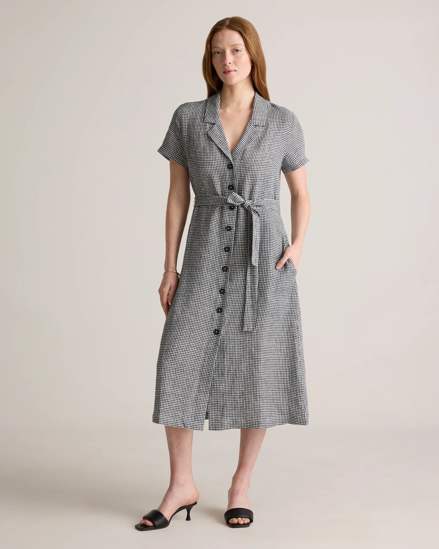 100% European Linen Button Front Dress - XS / Sky Blue Mariner Stripe