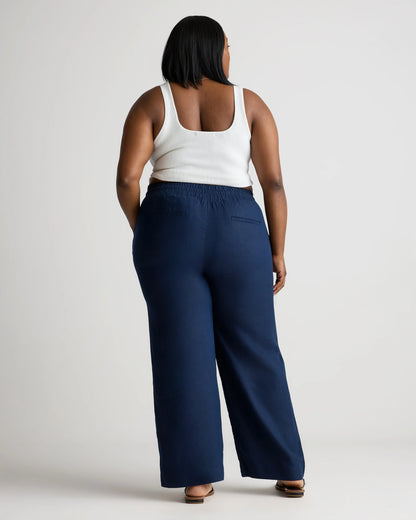 100% European Linen Wide Leg Pants - 1X / Bayberry Olive
