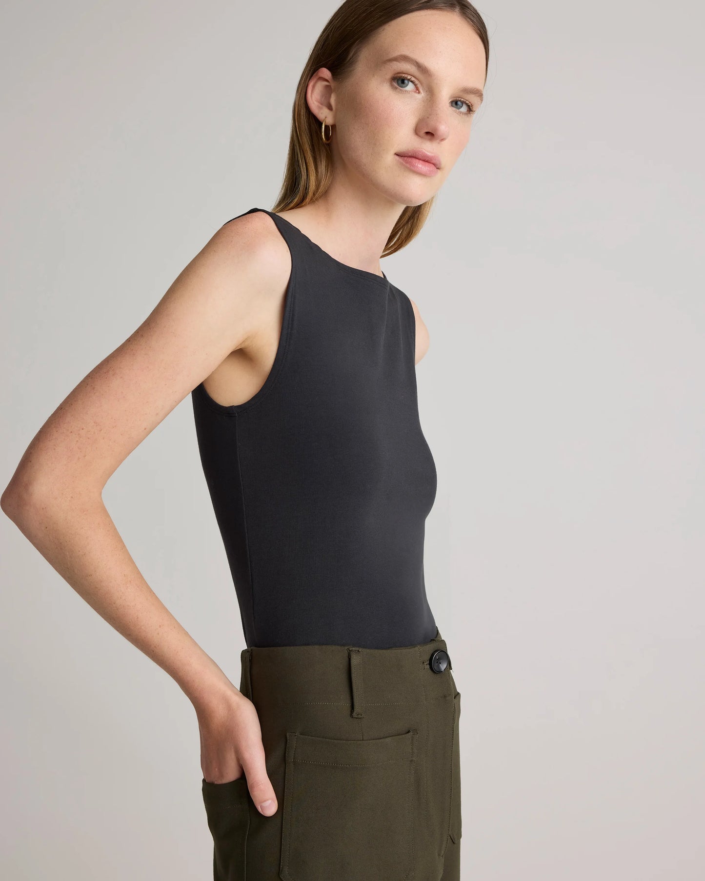 Stretch Cotton Jersey Boat Neck Tank - XS / Heather Grey